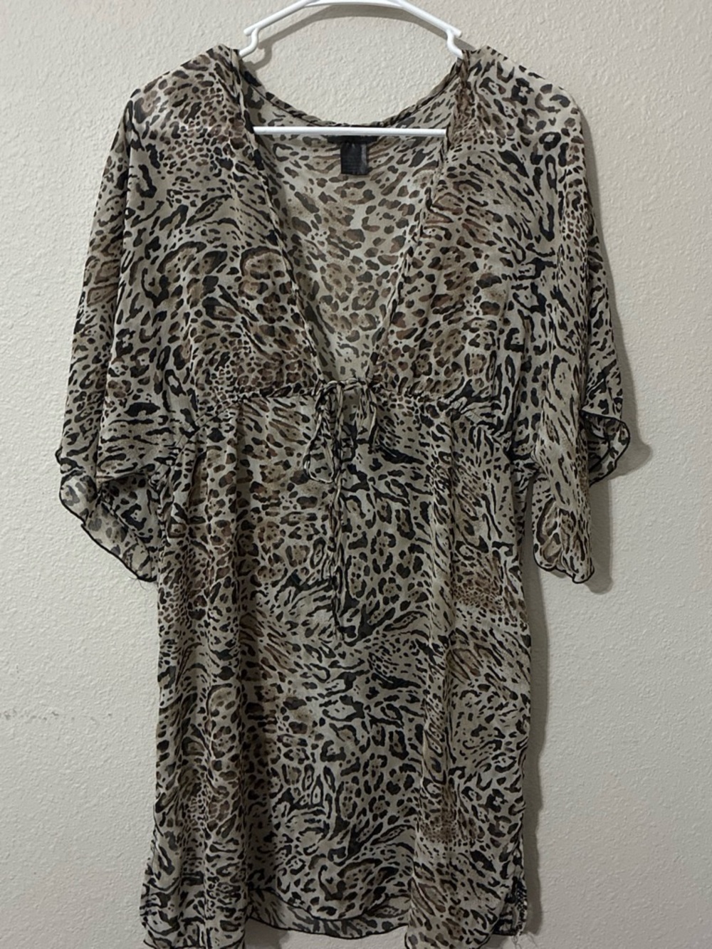 Stella Cruz Sheer Leopard-Print V-Neck Women's coverup- Tan/Black